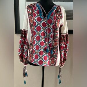 D’ASCOLI SAMARKAND FLORAL PRINT COTTON BLOUSE Size Extra-Small EUC